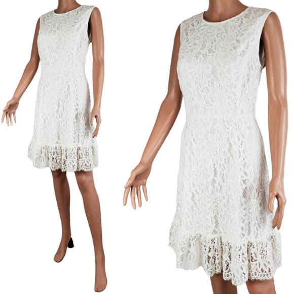 NWT Draper James lace sleeveless ruffle hem a line dress willow white size 8 - Picture 5 of 13